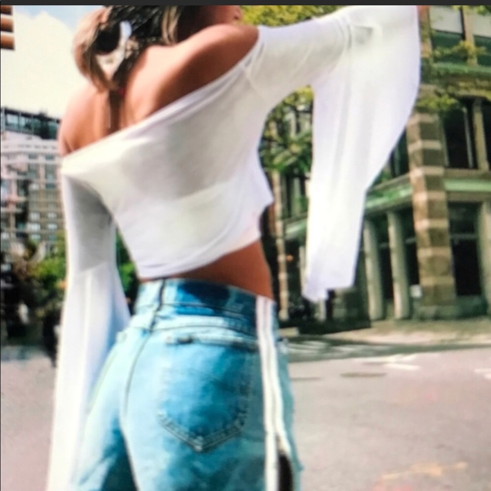 Bell sleeve off the shoulder crop top